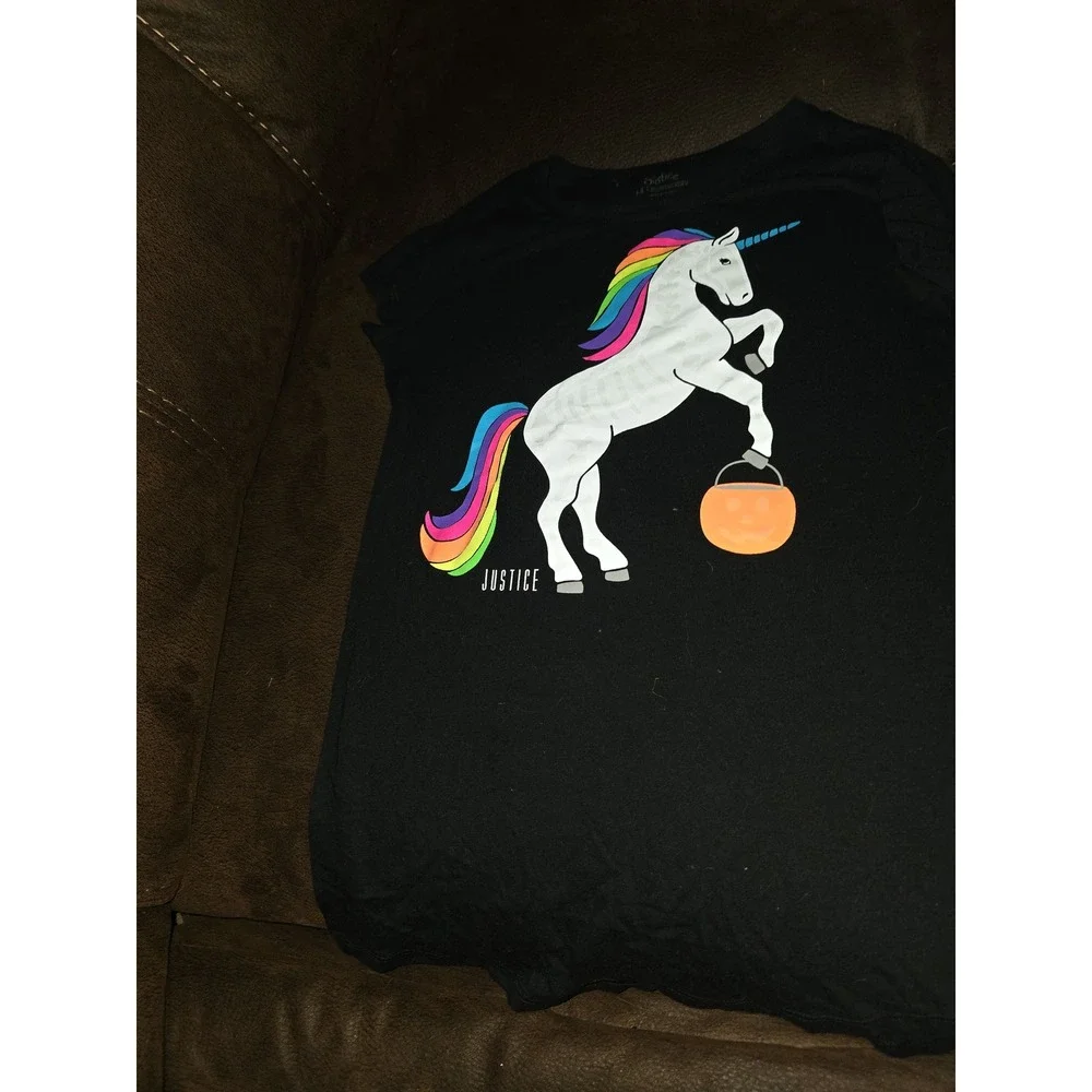 Justice fall autumn Halloween unicorn pumpkin trick or treat top size 14